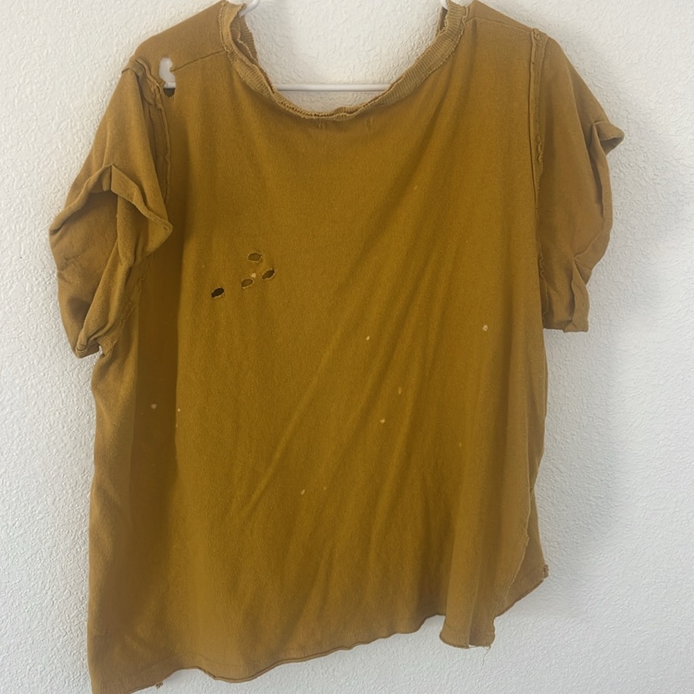 We The Free Mustard Distressed Short Sleeve Tee - Picture 2 of 3